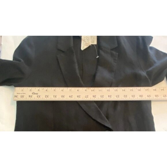 Free People Blazer Women's Black Double Breasted Linen Blend Jacket Sz XS Preppy - Picture 11 of 16